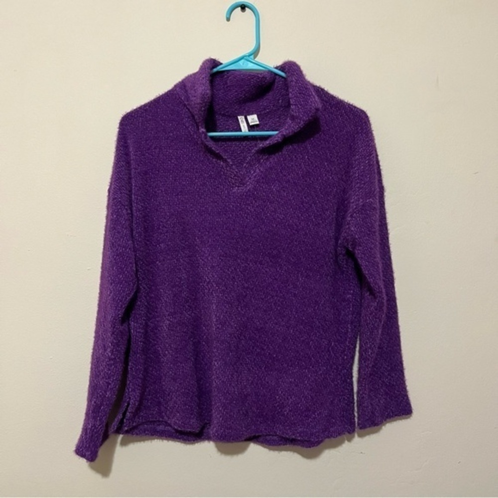cato | royal purple collared v-neck chenille pullover sweater | medium